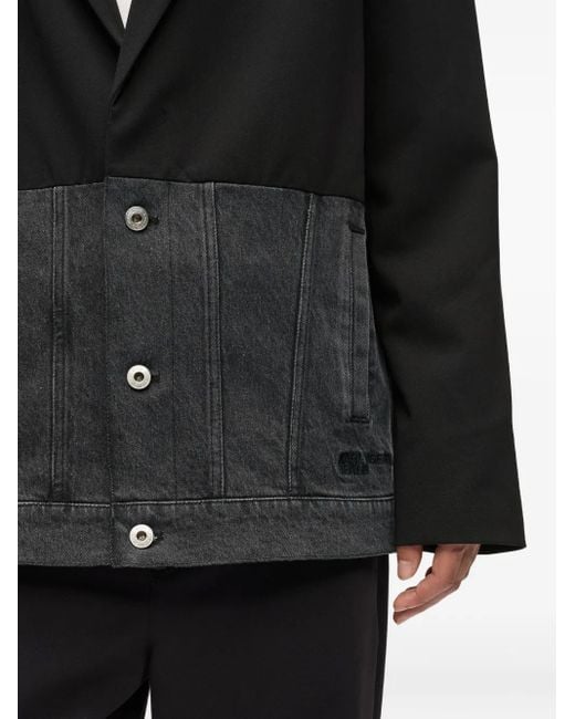 Karl Lagerfeld Black Two-Tone Denim-Inspired Blazer With Classic Lapel for men