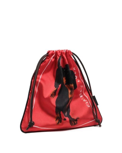 Bimba Y Lola Red Dog-Print Drawstring Pouch Bag