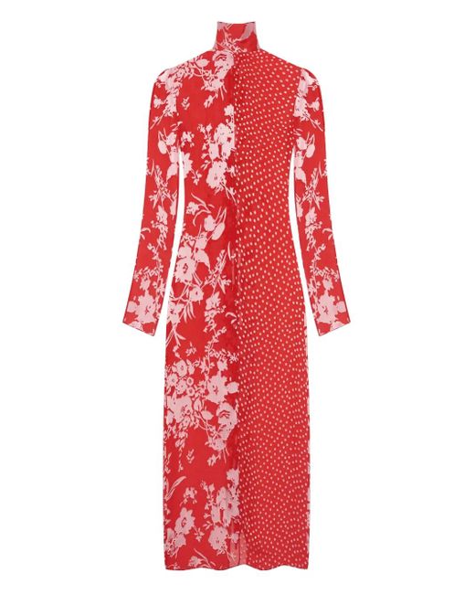 Vestido largo con motivo de lunares y flores MARINE SERRE de color Red