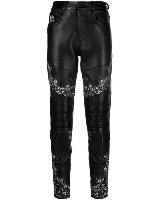 Philipp Plein Black Bandana-Panelling Skinny Leather Trousers