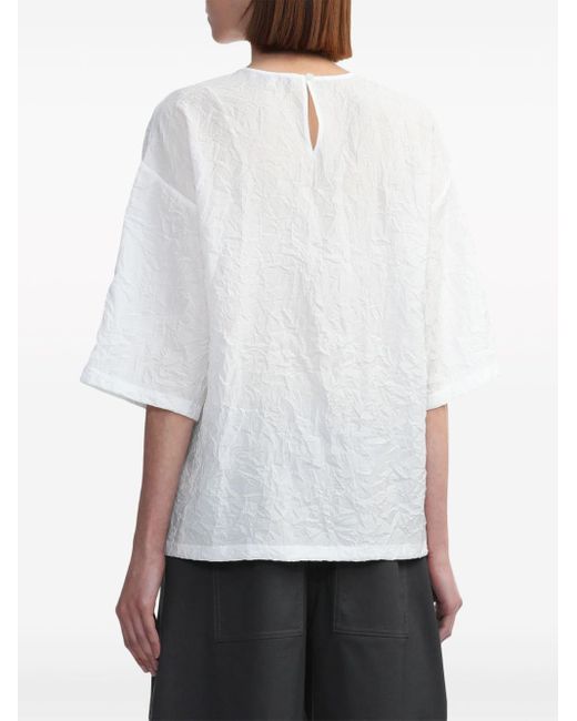 Tibi White Crinkled Round-neck T-shirt