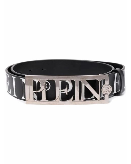 Philipp Plein Black Logo-Lettering Buckle Belt for men