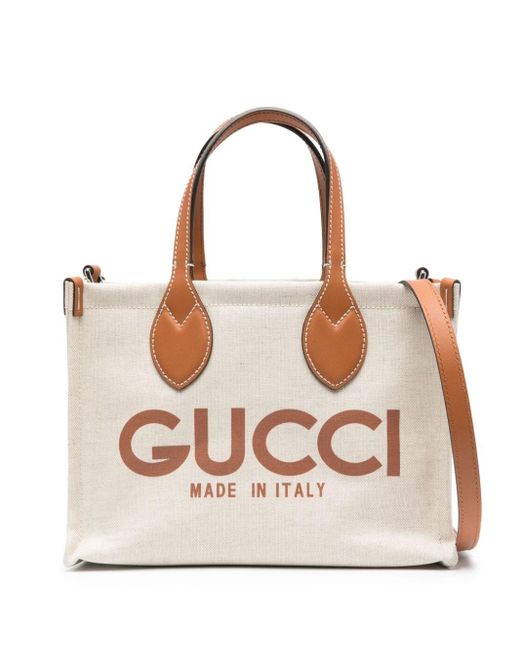 Gucci Natural Logo-print Leather-trim Canvas Tote