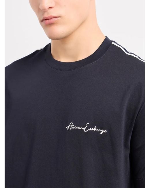 ARMANI EXCHANGE Blue Logo-Embroidered Cotton T-Shirt for men