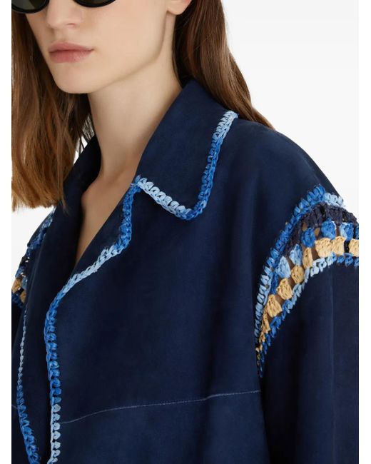 Ermanno Scervino Blue Single-Breasted Suede Jacket