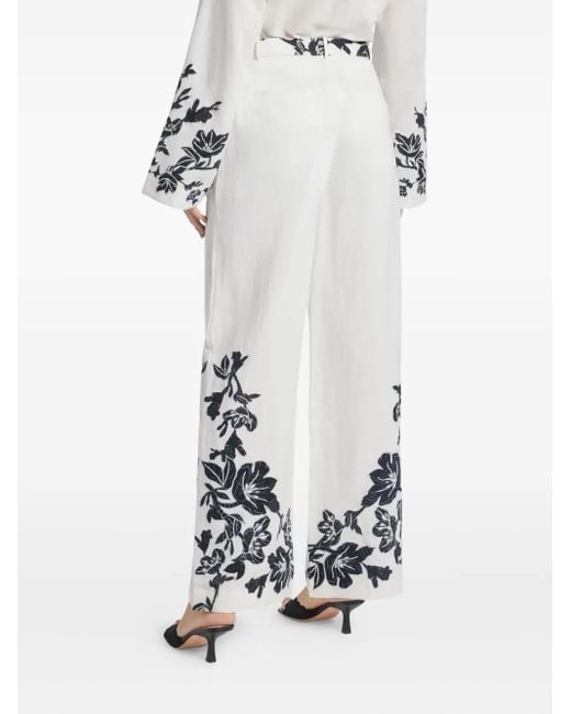 Hemant & Nandita White Pantalon Ceinturé Ahi À Fleurs Brodées