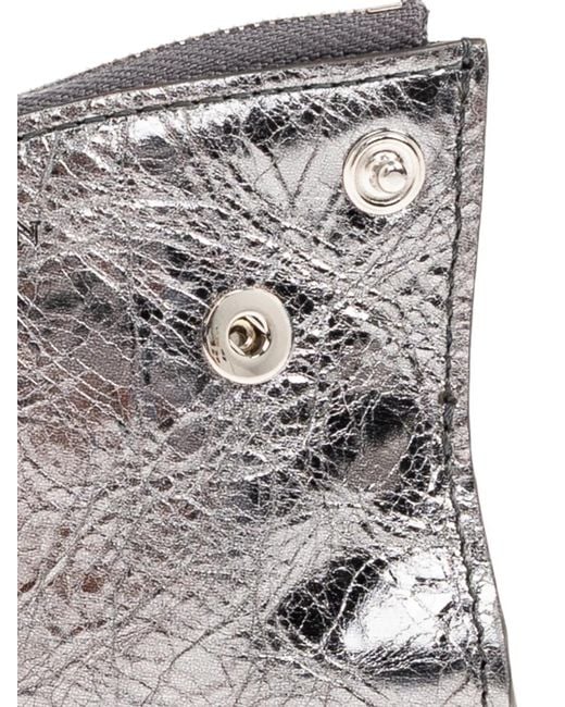 McQueen Gray Crinkled-Leather Keychain Pouch