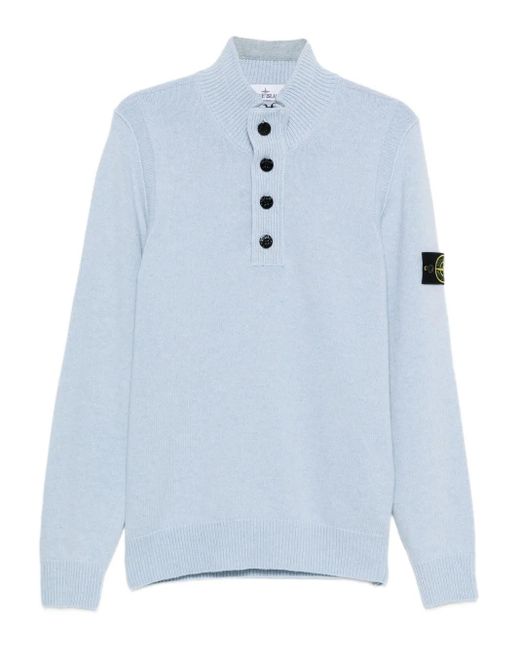 Stone Island Blue High-Neck Button Sweater for men