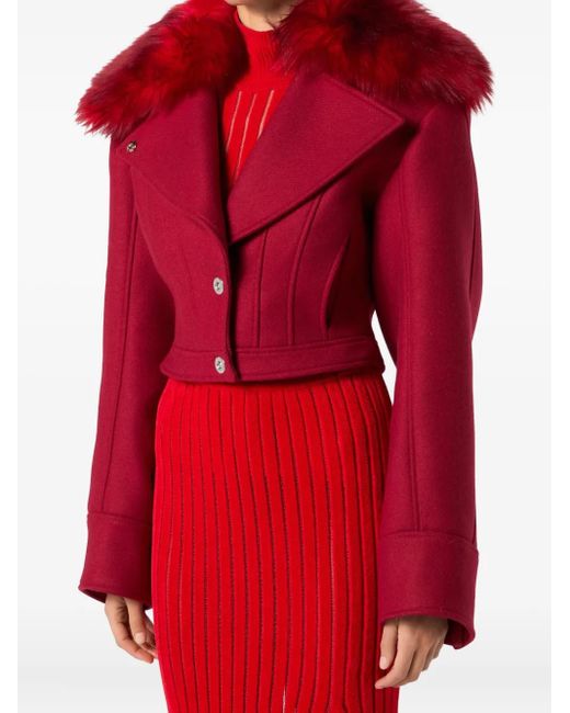 Blumarine エコファーカラークロップドジャケット Red