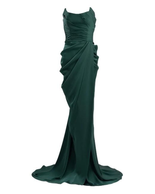 Ana Radu Green Ruched-Detailed Strapless Maxi Dress