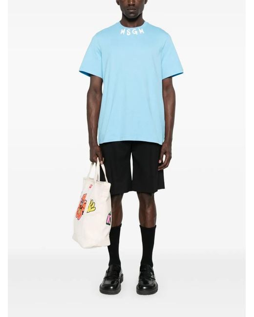 MSGM Blue T-shirt Logo for men