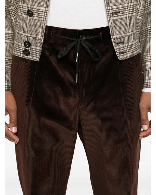 Tagliatore Black Corduroy Drawstring Trousers for men