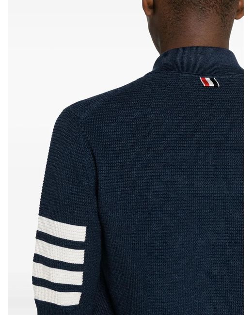 Thom Browne Blue 4-Bar Linen-Blend Polo for men