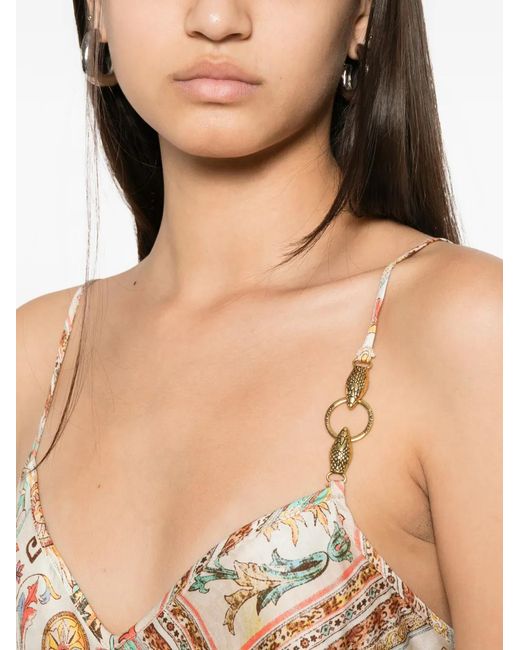Just Cavalli White Baroque-Print Hardware-Detail Midi Dress