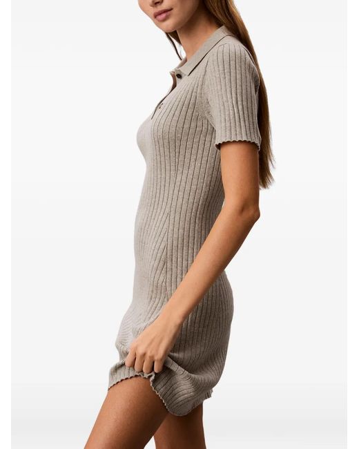 Calvin Klein Natural Ribbed-Knit Polo Mini Dress