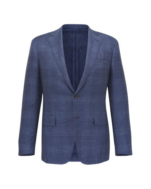 Canali Blue Check-Pattern Notched-Lapel Blazer for men