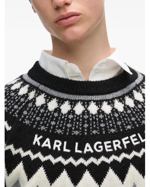 Karl Lagerfeld Black Fair Isle Knitted Sweater for men