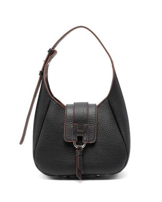 Hogan Black Mini Logo-Plaque Pebbled Shoulder Bag