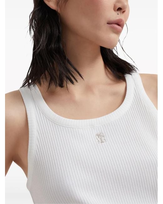 Brunello Cucinelli White Logo-embroidered Tank Dress