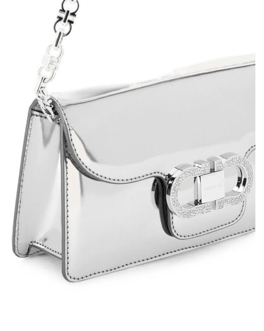 Ferragamo White Mini Crystal-Embellished Clutch Bag
