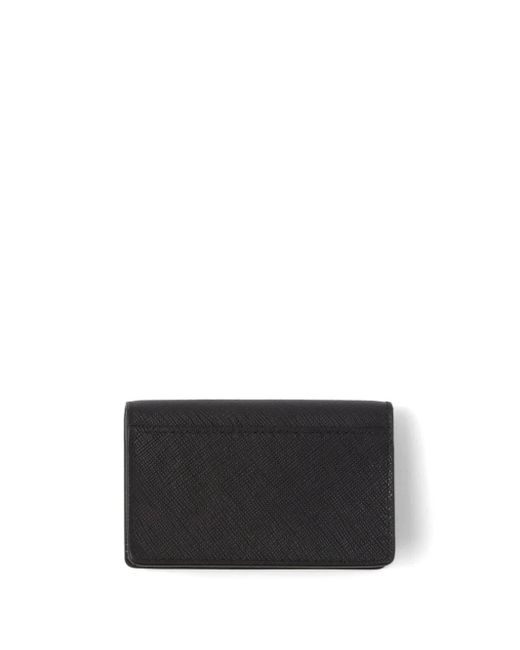 Prada Black Triangle-Logo Saffiano-Leather Card Holder for men
