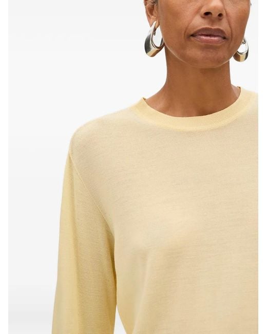Another Tomorrow White Fine-Knit Wool Long-Sleeve Top