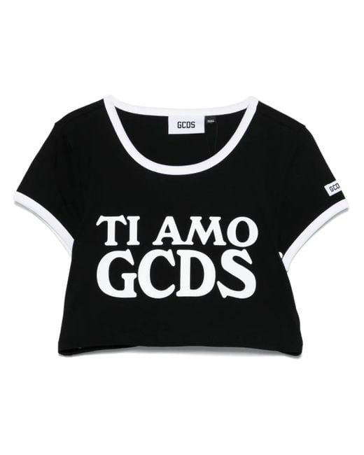 Gcds Black T-Shirt With Ti Amo Print And Hood
