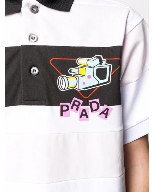 Prada White Striped Rugby Polo Shirt for men