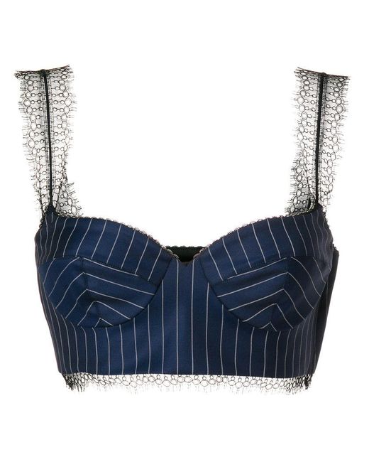 Versace Lace Pinstripe Bralette in Blue | Lyst