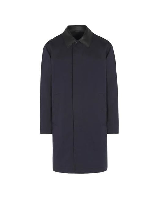 Brioni Blue Leather-Collar Coat for men