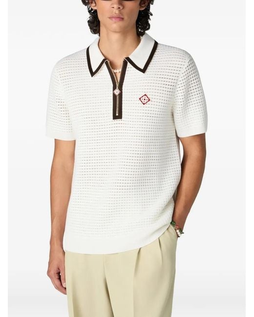 Casablanca White Waffle-Stitch Wool Polo Shirt for men