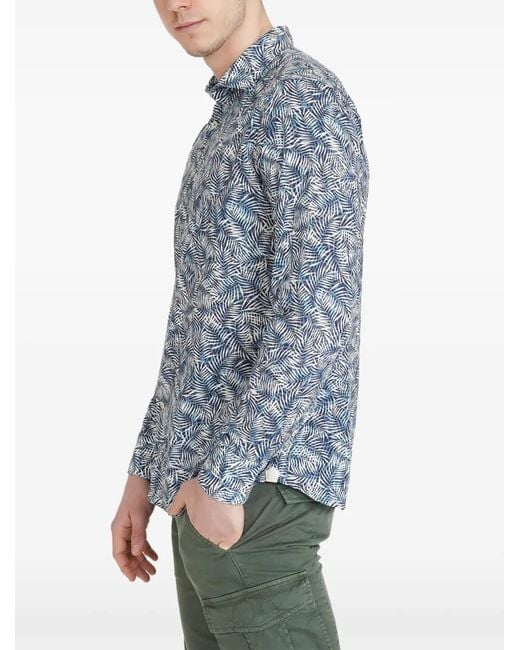 Tintoria Mattei 954 Blue Chemise À Imprimé Palmier for men
