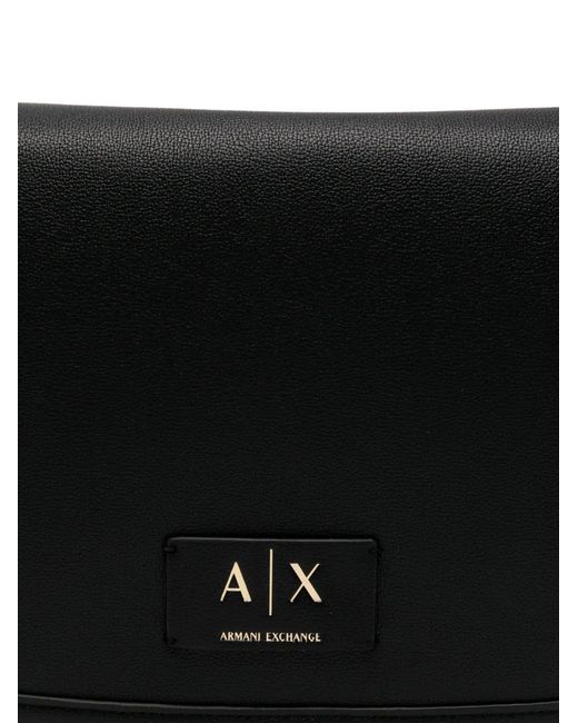 ARMANI EXCHANGE Black Logo-Plaque Leather Shoulder Bag