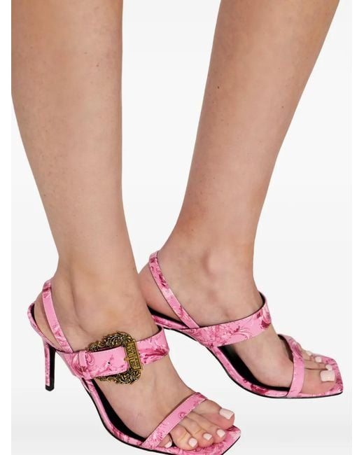 Versace Jeans Couture Pink Emily Buckle Patterned Heeled Sandals