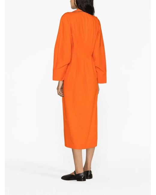 Fabiana Filippi Orange V-neck Midi Dress