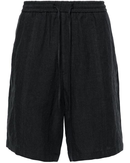 Emporio Armani Black Mid-rise Linen Shorts for men