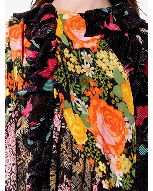 Balenciaga Black Floral-Print Ruffled Dress