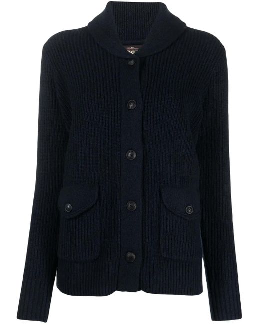 RRL Blue Button-Up Ribbed-Knit Cardigan