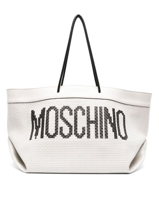 Moschino White Interwoven Leather Shoulder Bag