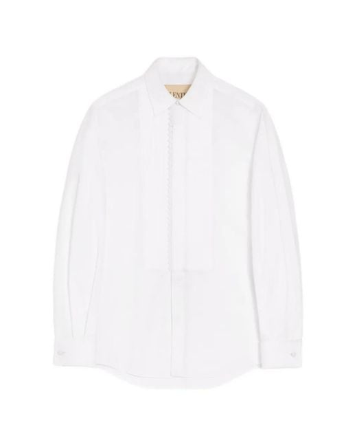Valentino Garavani White Cotton Poplin Shirt With Pleated Plastron And Lace Details for men