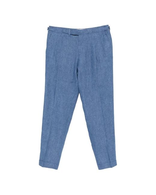Briglia 1949 Blue Pleated Slub-Texture Trousers for men