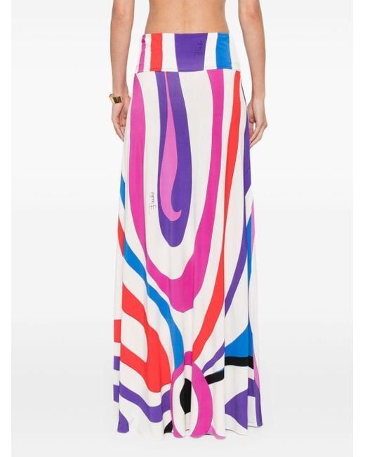 Emilio Pucci Red Marmo-print Long Skirt