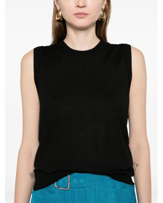 P.A.R.O.S.H. Black Crew-Neck Sleeveless Tank Top