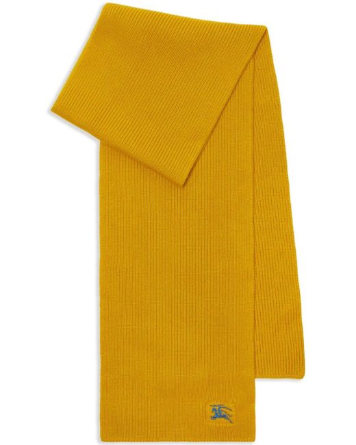 Burberry Yellow Ekd-embroidered Ribbed-knit Scarf