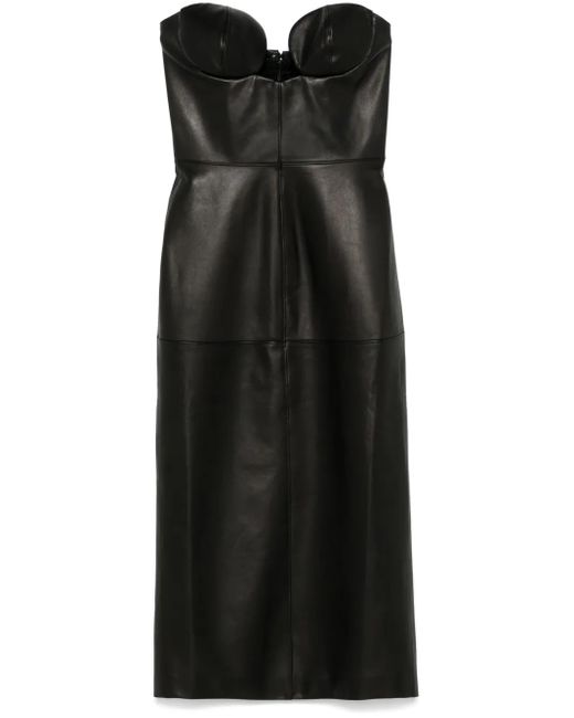 Nensi Dojaka Black Leather Midi Dress
