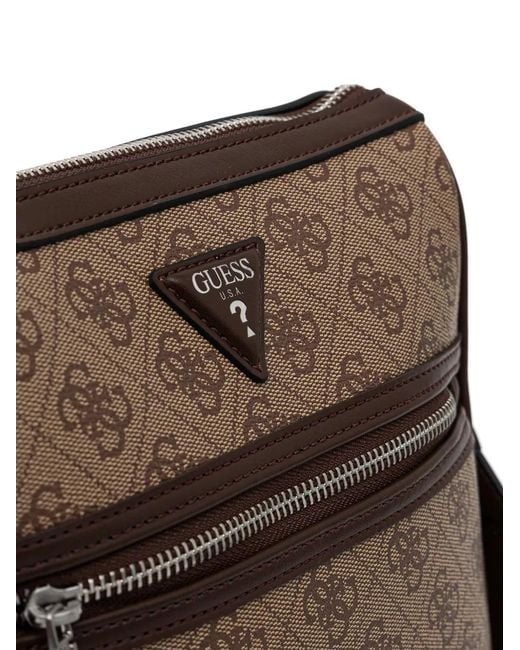 Guess Brown Milano Monogram-Print Crossbody Bag for men