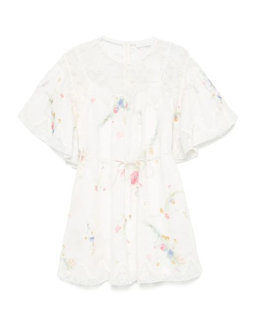 Zimmermann White Minikleid Lucky Aus Leinen Mit Spitze