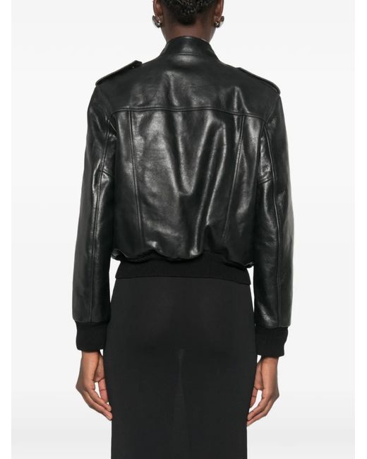 Tom Ford Black Epaulette-Detail Leather Jacket