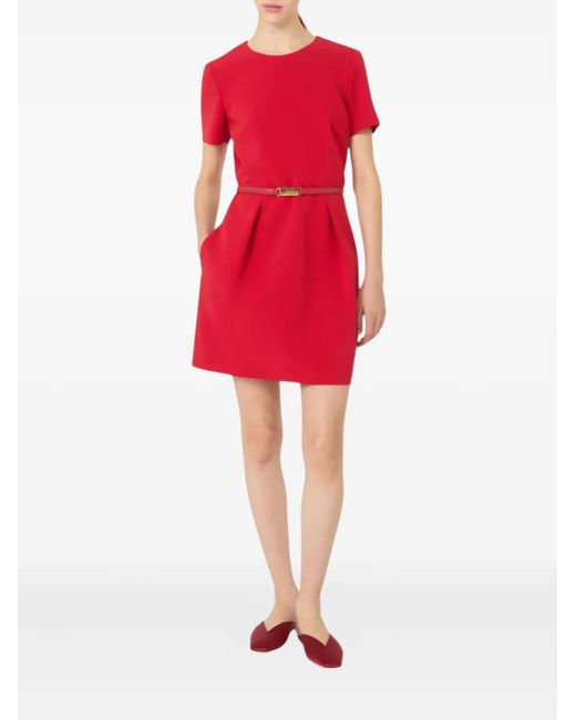 Max Mara Red Short-sleeve Belted Mini Dress