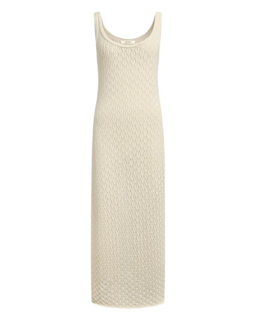 12 STOREEZ Gebreide Pointelle Maxi-Jurk Met V-Hals in het White